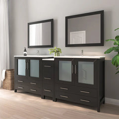 Vanity Art 84-Inch  Double Sink Bathroom Vanity with White Ceramic Top and Mirror - VA3036-84
