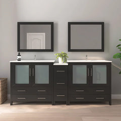 Vanity Art 84-Inch  Double Sink Bathroom Vanity with White Ceramic Top and Mirror - VA3036-84
