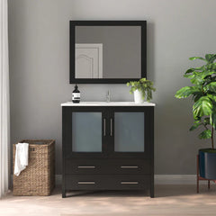 VANITY ART 36" Single Basin Bathroom Vanity with Top in White Ceramic and Mirror - VA3036