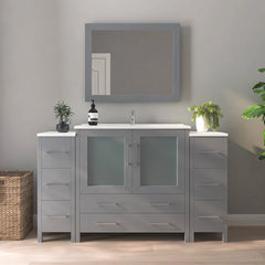 Vanity Art 60-Inch  Single Sink Bathroom Vanity with White Ceramic Top and Mirror - VA3036-60