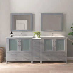 Vanity Art 84-Inch  Double Sink Bathroom Vanity with White Ceramic Top and Mirror - VA3036-84