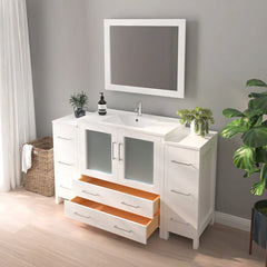 Vanity Art 60-Inch  Single Sink Bathroom Vanity with White Ceramic Top and Mirror - VA3036-60