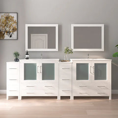 Vanity Art 96-InchDouble Sink Bathroom Vanity with White Ceramic Top and Mirrors - VA3036-96