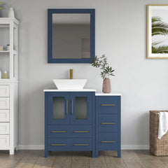 Vanity Art 36-Inch  Bathroom Vanity with Single Basin in White Engineered Marble Top and Mirror- VA3124-36