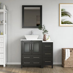 Vanity Art 36-Inch  Bathroom Vanity with Single Basin in White Engineered Marble Top and Mirror- VA3124-36