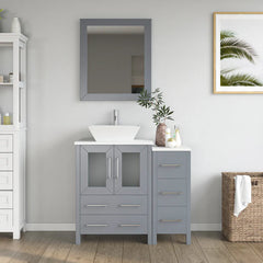 Vanity Art 36-Inch  Bathroom Vanity with Single Basin in White Engineered Marble Top and Mirror- VA3124-36