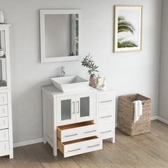 Vanity Art 36-Inch  Bathroom Vanity with Single Basin in White Engineered Marble Top and Mirror- VA3124-36