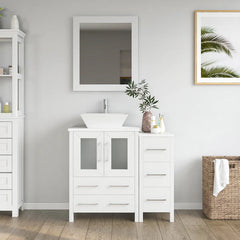 Vanity Art 36-Inch  Bathroom Vanity with Single Basin in White Engineered Marble Top and Mirror- VA3124-36