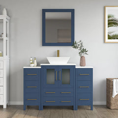 Vanity Art 48" Single Basin Bathroom Vanity  with White Top in Engineered Marble Top and Mirror- VA3124-48