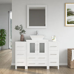 Vanity Art 48" Single Basin Bathroom Vanity  with White Top in Engineered Marble Top and Mirror- VA3124-48