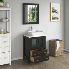 Vanity Art 24"  Bathroom Vanity with Single Basin in White Engineered Marble Top and Mirror - VA3124