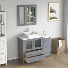 Vanity Art 42" Single Basin Bathroom Vanity with White Engineered Marble Top and Mirror -VA3130-42