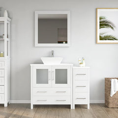Vanity Art 42" Single Basin Bathroom Vanity with White Engineered Marble Top and Mirror -VA3130-42