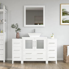 Vanity Art 54"  Single Basin Bathroom Vanity with White Engineered Marble Top and Mirror - VA3130-54