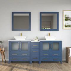Vanity Art 72" Double Basin Bathroom Vanity with White Engineered Marble Top and Mirrors - VA3130-72