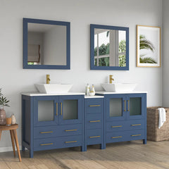 Vanity Art 72" Double Basin Bathroom Vanity with White Engineered Marble Top and Mirrors - VA3130-72