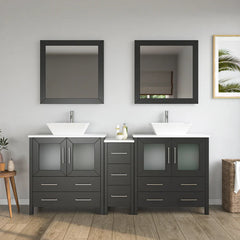 Vanity Art 72" Double Basin Bathroom Vanity with White Engineered Marble Top and Mirrors - VA3130-72