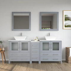Vanity Art 72" Double Basin Bathroom Vanity with White Engineered Marble Top and Mirrors - VA3130-72