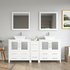 Vanity Art 72" Double Basin Bathroom Vanity with White Engineered Marble Top and Mirrors - VA3130-72