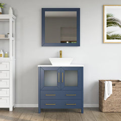Vanity Art 30" Bathroom Vanity with Single Basin in White Engineered Marble Top and Mirror - VA3130