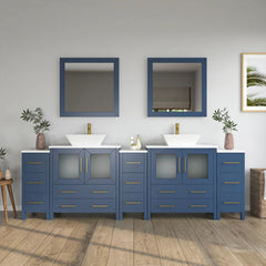Vanity Art 96" Bathroom Vanity with Double Basin in White Engineered Marble Top and Mirrors- VA3130-96