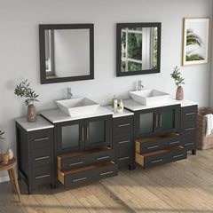 Vanity Art 96" Bathroom Vanity with Double Basin in White Engineered Marble Top and Mirrors- VA3130-96