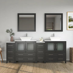Vanity Art 96" Bathroom Vanity with Double Basin in White Engineered Marble Top and Mirrors- VA3130-96