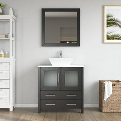 Vanity Art 30" Bathroom Vanity with Single Basin in White Engineered Marble Top and Mirror - VA3130