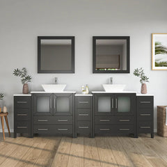 Vanity Art 96" Bathroom Vanity with Double Basin in White Engineered Marble Top and Mirrors- VA3130-96