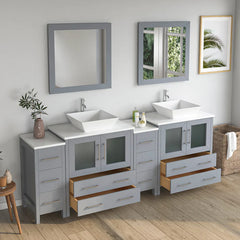 Vanity Art 72" Double Basin Bathroom Vanity with White Engineered Marble Top and Mirrors - VA3130-72