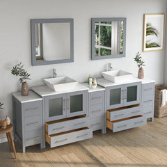 Vanity Art 84" Double Basin Bathroom Vanity with White Engineered Marble Top and Mirrors - VA3130-84