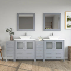 Vanity Art 84" Double Basin Bathroom Vanity with White Engineered Marble Top and Mirrors - VA3130-84
