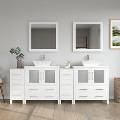 Vanity Art 84" Double Basin Bathroom Vanity with White Engineered Marble Top and Mirrors - VA3130-84