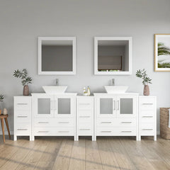 Vanity Art 96" Bathroom Vanity with Double Basin in White Engineered Marble Top and Mirrors- VA3130-96