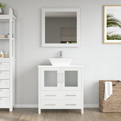 Vanity Art 30" Bathroom Vanity with Single Basin in White Engineered Marble Top and Mirror - VA3130