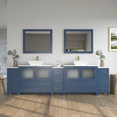 Vanity Art 108"  Double Basin Bathroom Vanity with White Engineered Marble Top and Mirror - VA3136-108