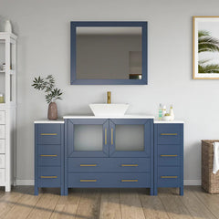 Vanity Art 60" Single Basin Bathroom Vanity with White Engineered Marble Top and Mirror - VA3136-60