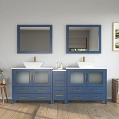 Vanity Art 84"   Bathroom Vanity with Double Basin in White Engineered Marble Top and Mirrors - VA3136-84