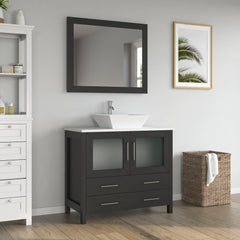 Vanity Art 36" Single Basin Bathroom Vanity with White Engineered Marble Top and Mirror - VA3136