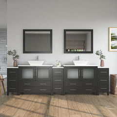 Vanity Art 108"  Double Basin Bathroom Vanity with White Engineered Marble Top and Mirror - VA3136-108