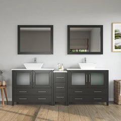 Vanity Art 84"   Bathroom Vanity with Double Basin in White Engineered Marble Top and Mirrors - VA3136-84