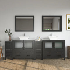 Vanity Art 96" Double Basin Bathroom Vanity with White Engineered Marble Top and Mirrors - VA3136-96