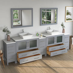 Vanity Art 108"  Double Basin Bathroom Vanity with White Engineered Marble Top and Mirror - VA3136-108