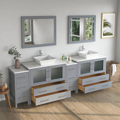 Vanity Art 108"  Double Basin Bathroom Vanity with White Engineered Marble Top and Mirror - VA3136-108