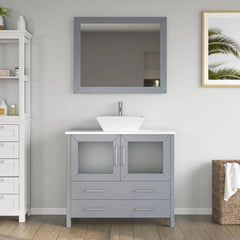 Vanity Art 36" Single Basin Bathroom Vanity with White Engineered Marble Top and Mirror - VA3136