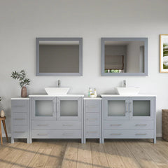Vanity Art 96" Double Basin Bathroom Vanity with White Engineered Marble Top and Mirrors - VA3136-96