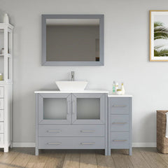 Vanity Art 48"  Single Basin Bathroom Vanity with White Engineered Marble Top and Mirror - VA3136-48