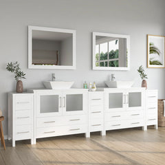 Vanity Art 96" Double Basin Bathroom Vanity with White Engineered Marble Top and Mirrors - VA3136-96