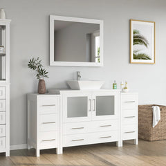 Vanity Art 96" Double Basin Bathroom Vanity with White Engineered Marble Top and Mirrors - VA3136-96
