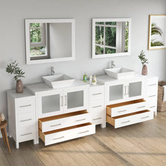Vanity Art 96" Double Basin Bathroom Vanity with White Engineered Marble Top and Mirrors - VA3136-96